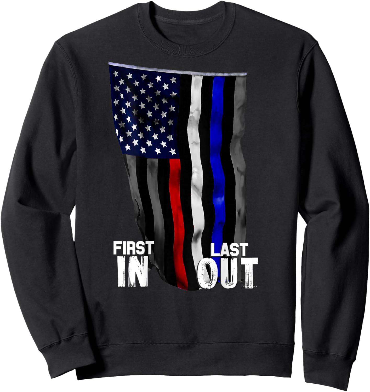 Police Fire EMS First Responder American Flag Sweatshirt - Sweatshirt | Black