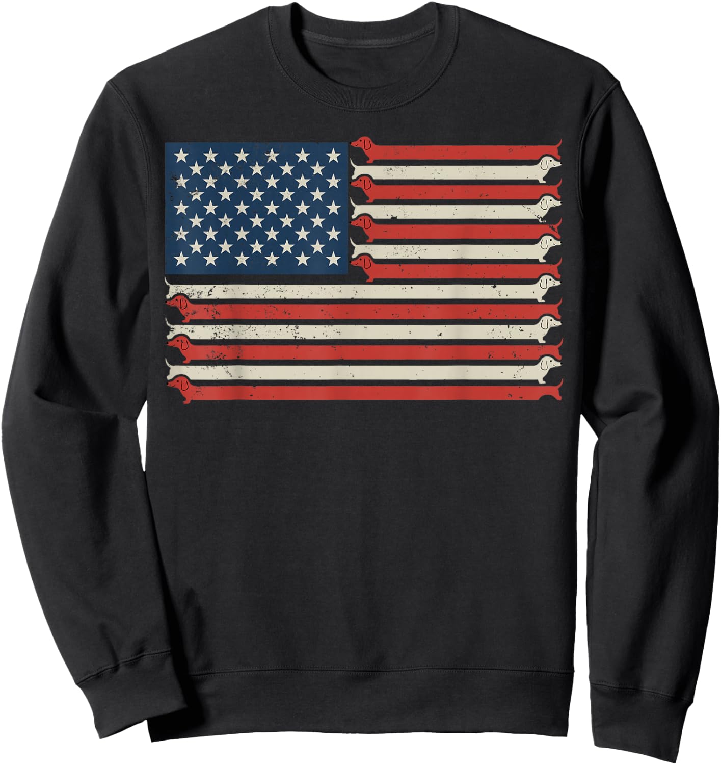 Wiener Dog 4th of July Patriotic Dachshund American Flag Sweatshirt - Sweatshirt | Black