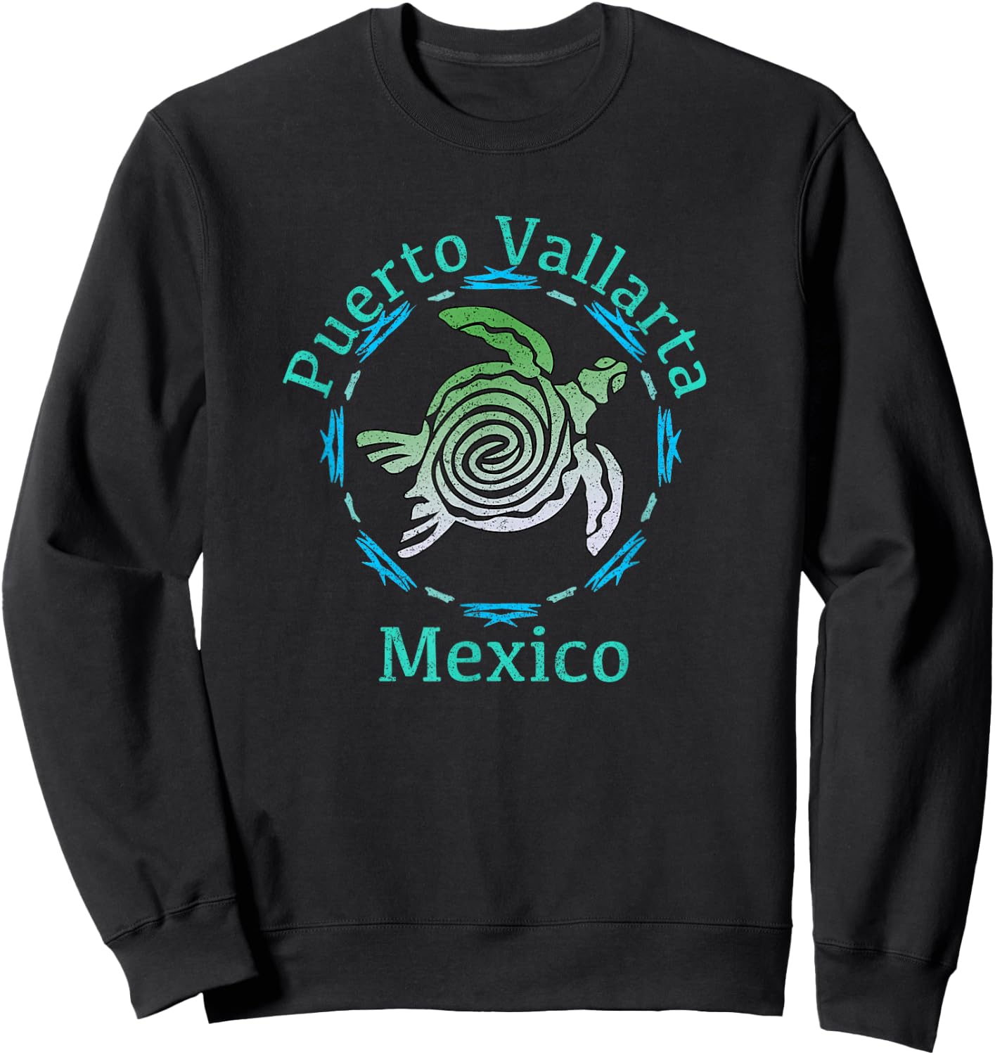 Puerto Vallarta Vintage Tribal Turtle Gift Sweatshirt - Sweatshirt | Black