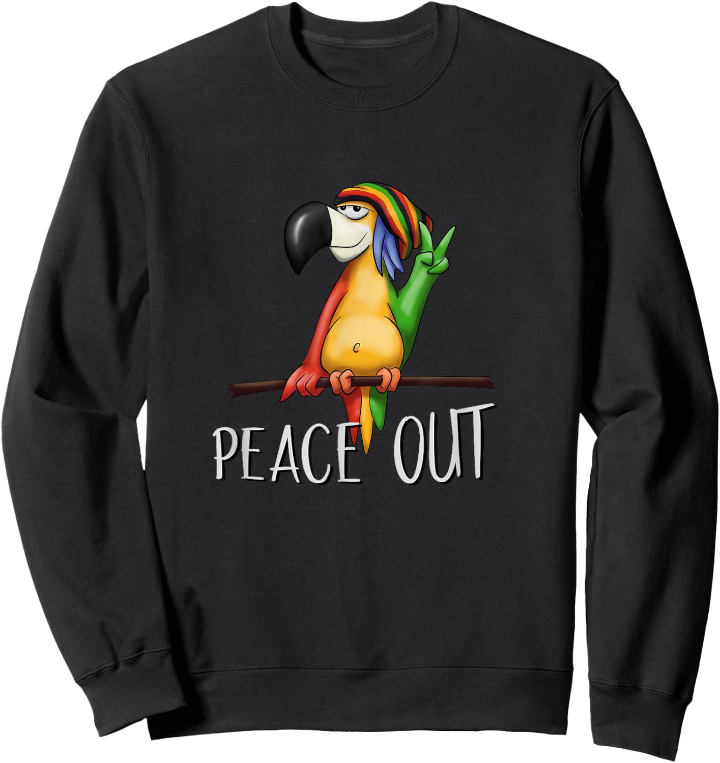 Peace Out Funky Cool Bird Drawing Chilling Reggae Parrot Sweatshirt - Sweatshirt | Black