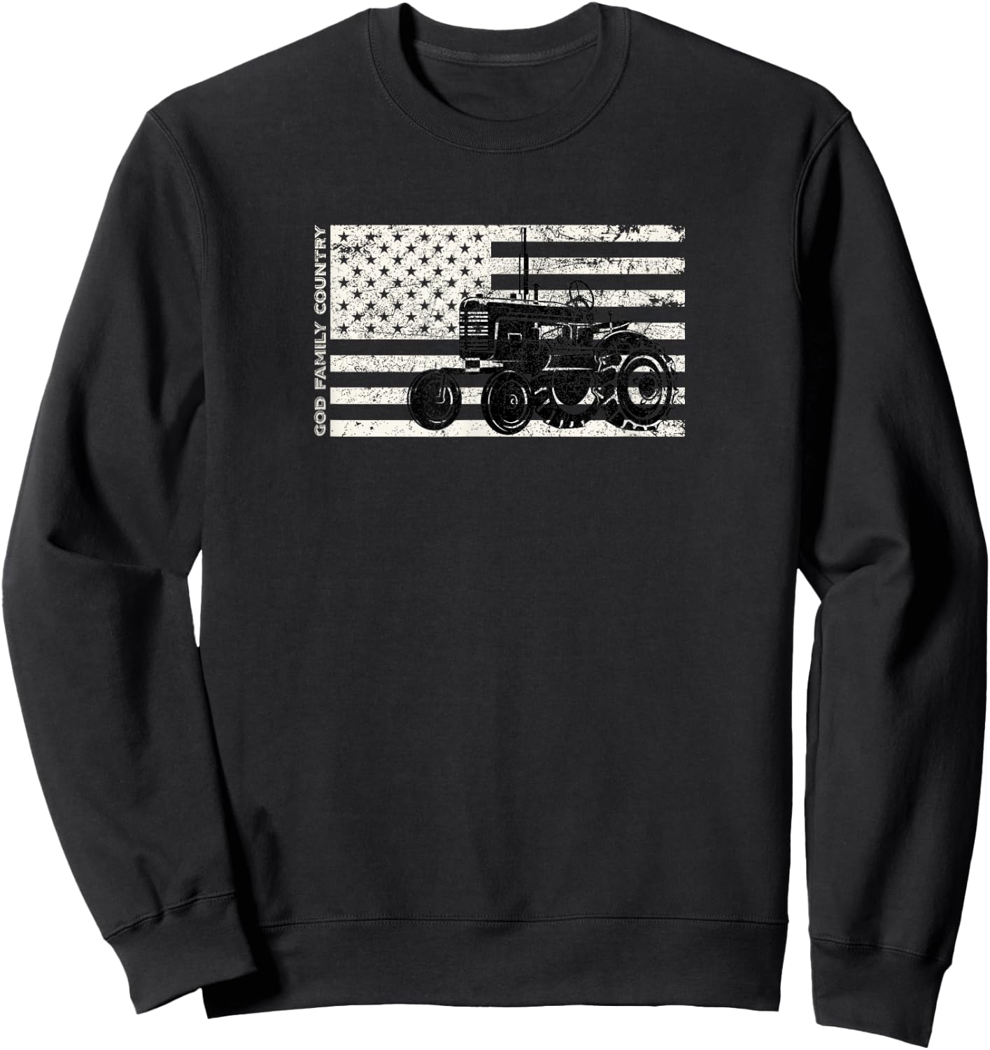 God Family Country vintage Patriotic Farmer Kids Men Sweatshirt - Sweatshirt | Black
