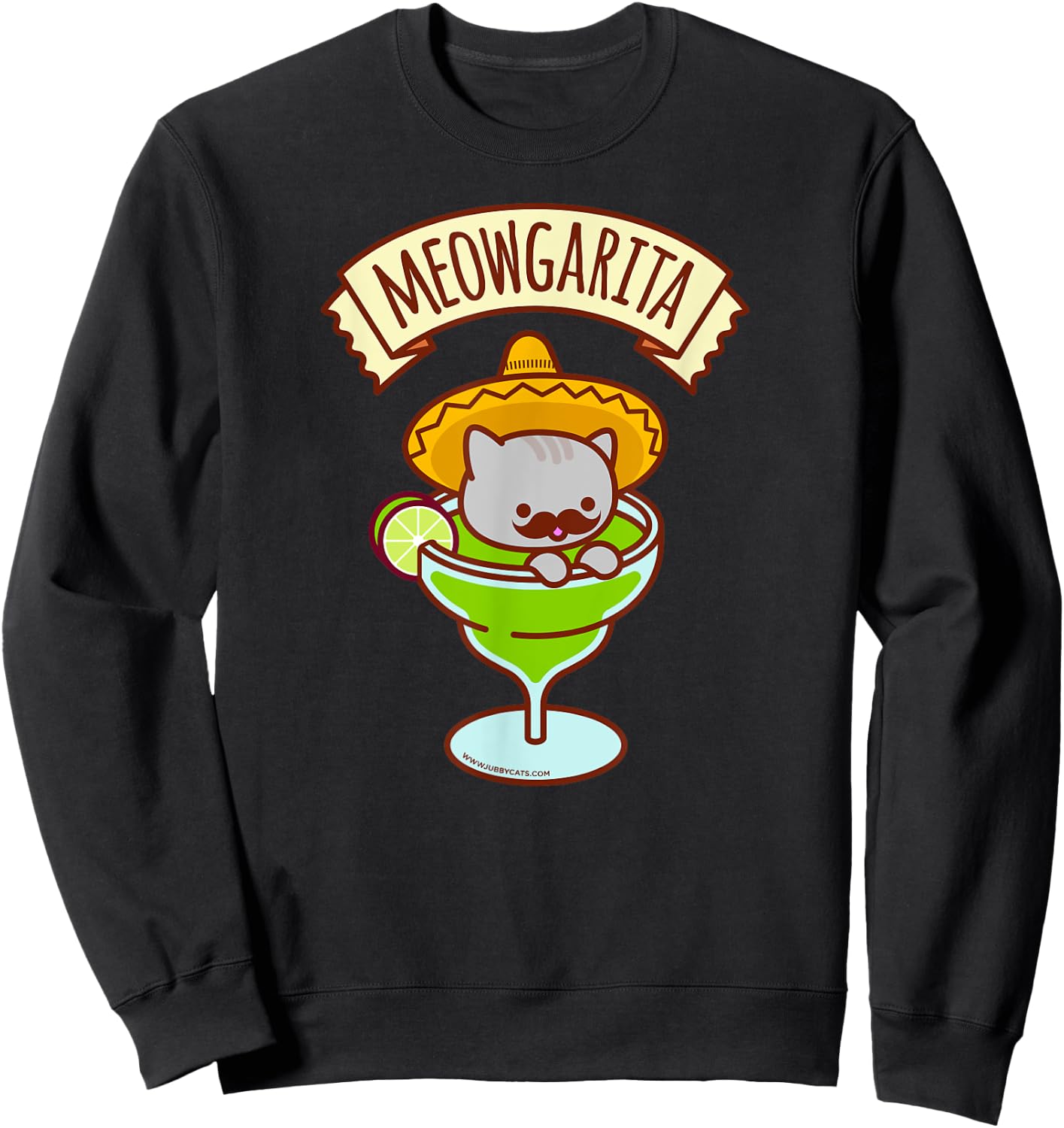 Funny Cat - MEOWGARITA - Mustache, Sombrero, Summer Sweatshirt - Sweatshirt | Black
