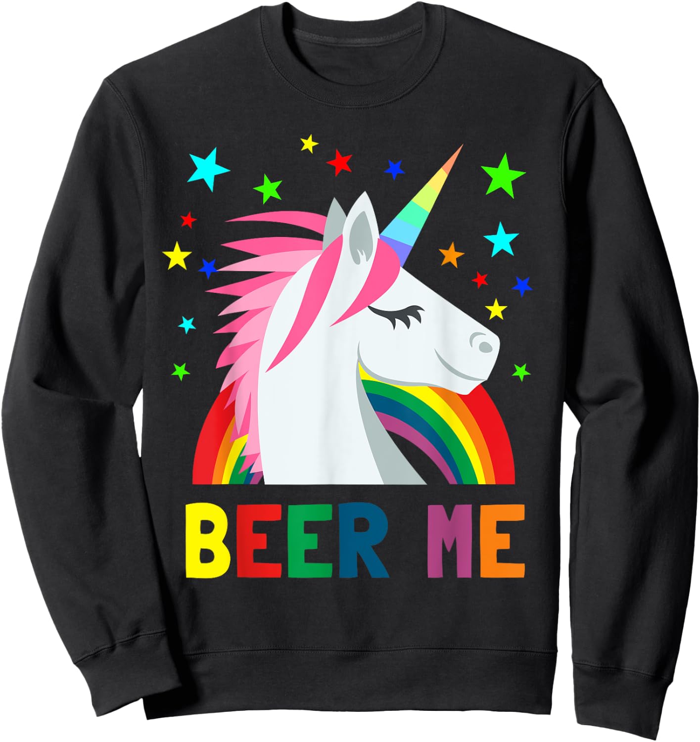 Beer Me Shirt Unicorn Rainbow Funny Beer Party Sweatshirt - Sweatshirt | Black