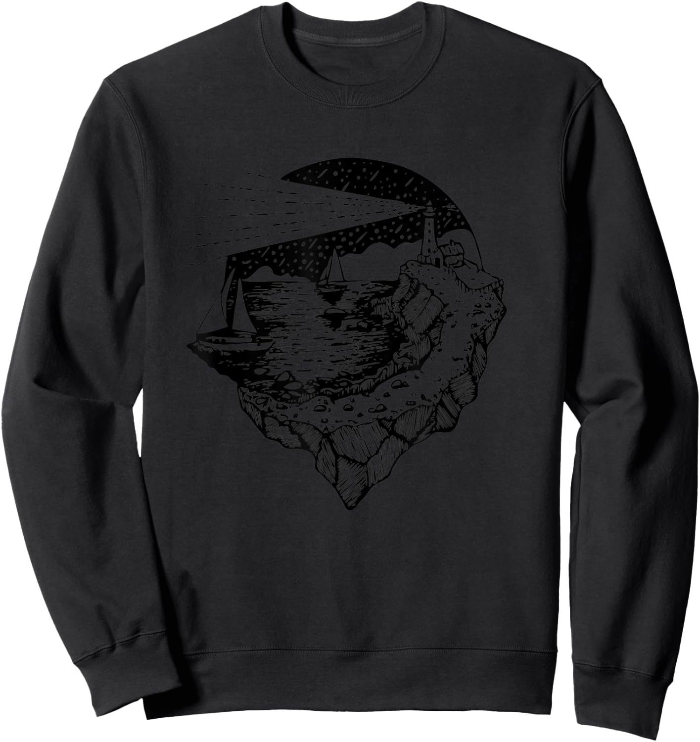 Sea, Sail and Lighthouse - Wild Nature Adventure Sailing Sweatshirt - Sweatshirt | Black
