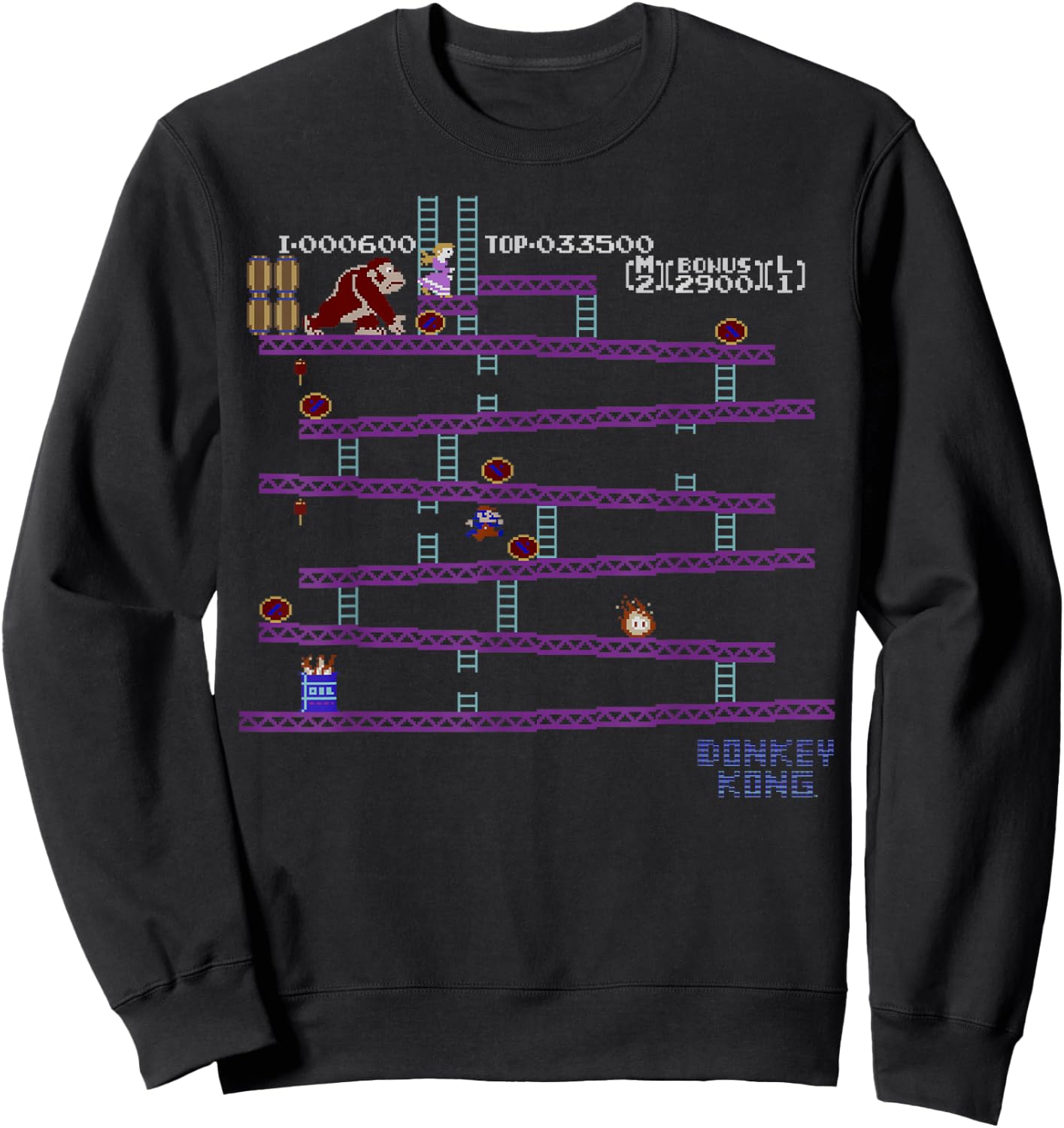 Nintendo Donkey Kong 8-Bit Side Scroll Graphic Sweatshirt - Sweatshirt | Black