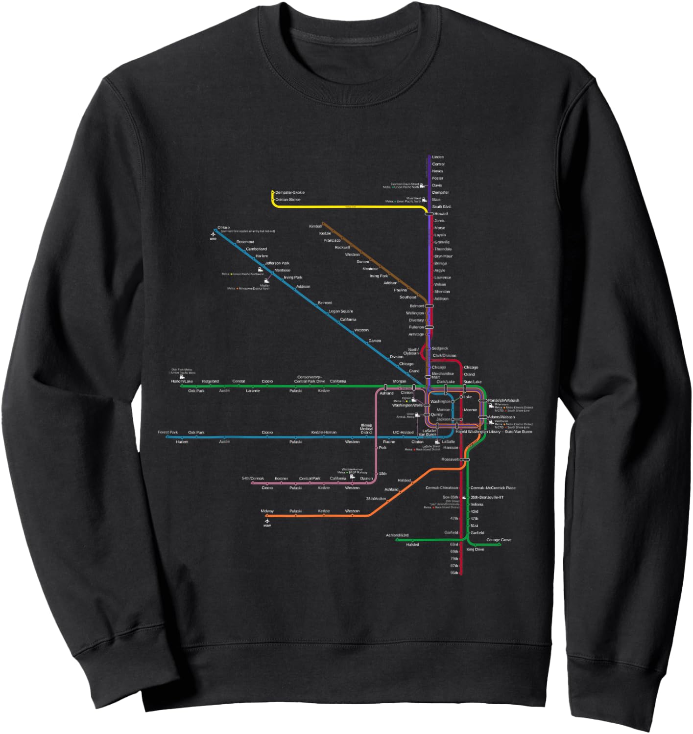 Chicago l Map CTA Elevated L Train Metro Transit Sweatshirt - Sweatshirt | Black