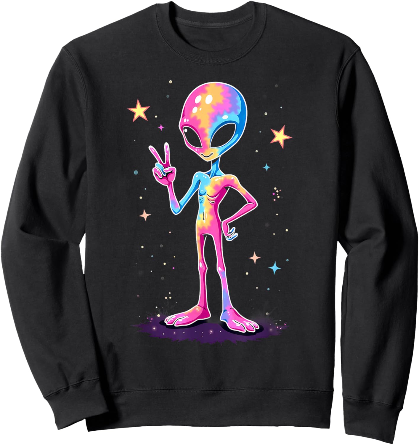 Hippie Tie Dye Alien Peace Sign Halloween Sweatshirt - Sweatshirt | Black