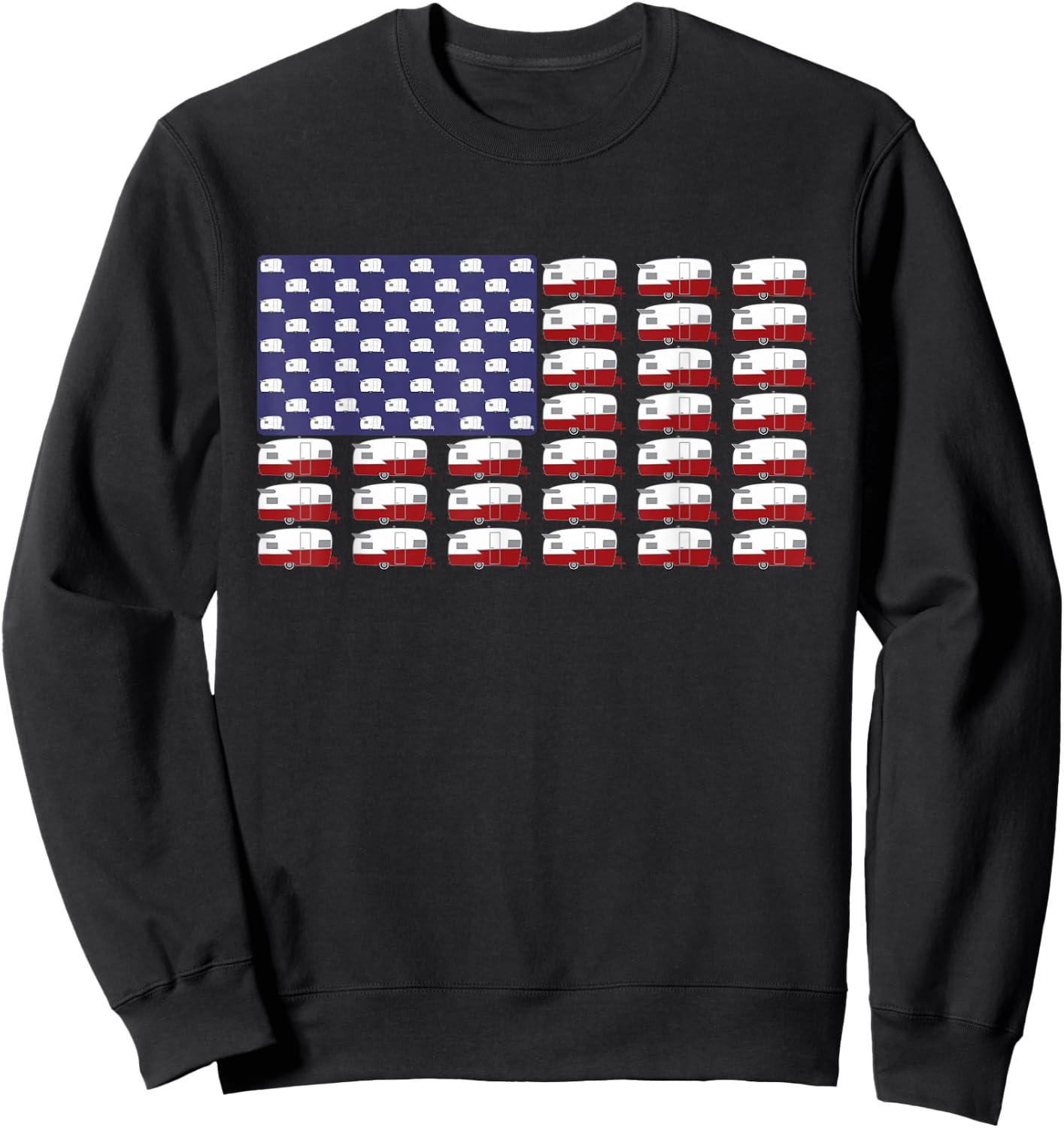 Vintage RV Camper Trailer American Flag Sweatshirt - Sweatshirt | Black