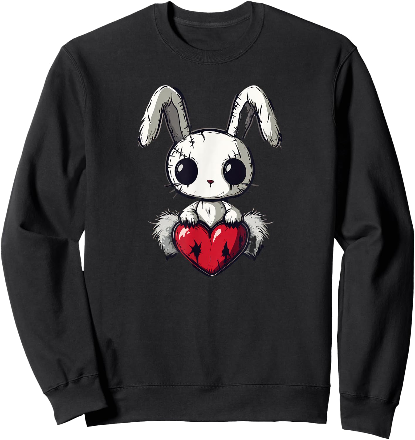 Goth Bunny Creepy Cute Emo Pastel Kawaii Voodoo Doll Graphic Sweatshirt - Sweatshirt | Black