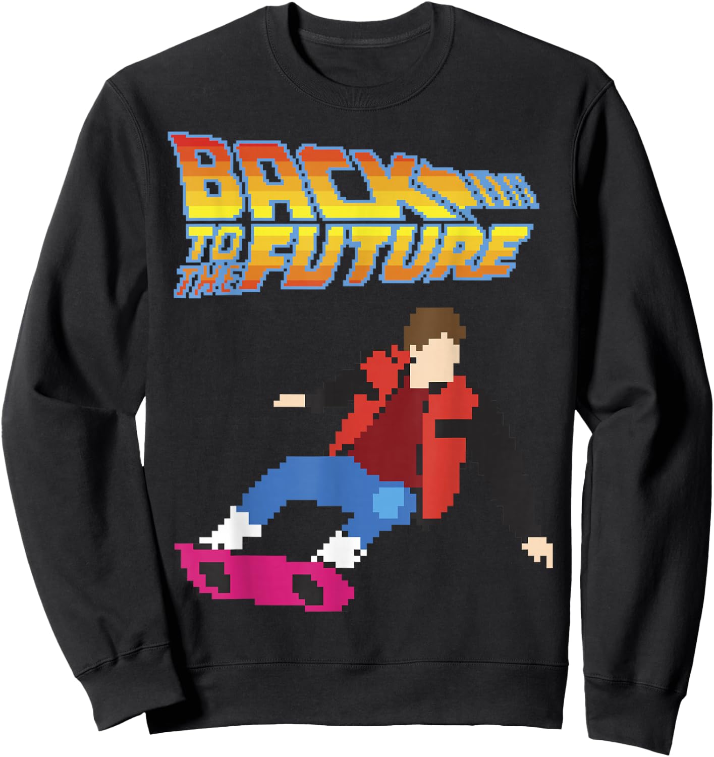 Back to The Future 8-Bit Marty on Hoverboard Graphic Sweatshirt - Sweatshirt | Black