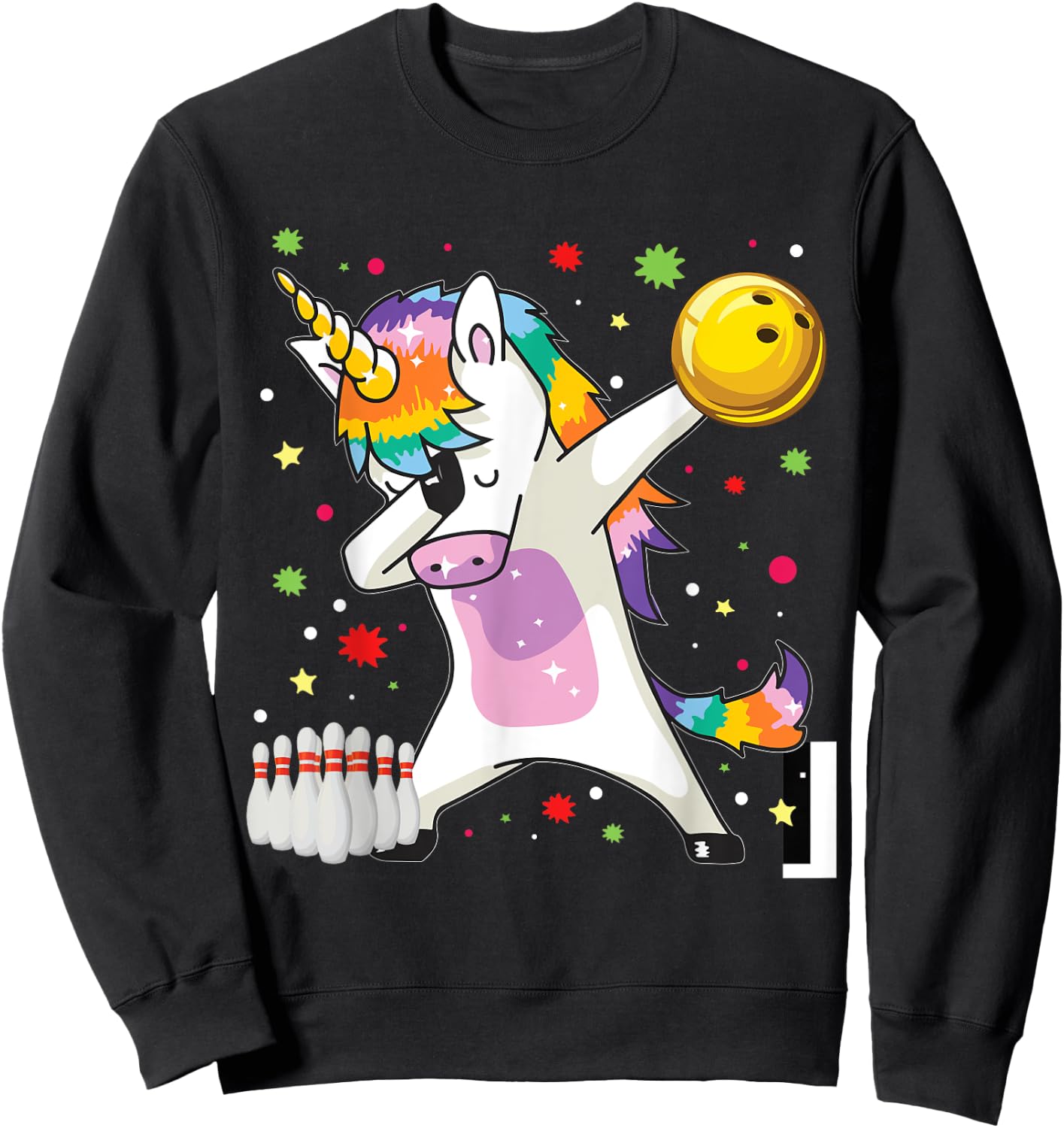 Dabbing Unicorn Bowling Funny Bowling Boy Girl Sweatshirt - Sweatshirt | Black