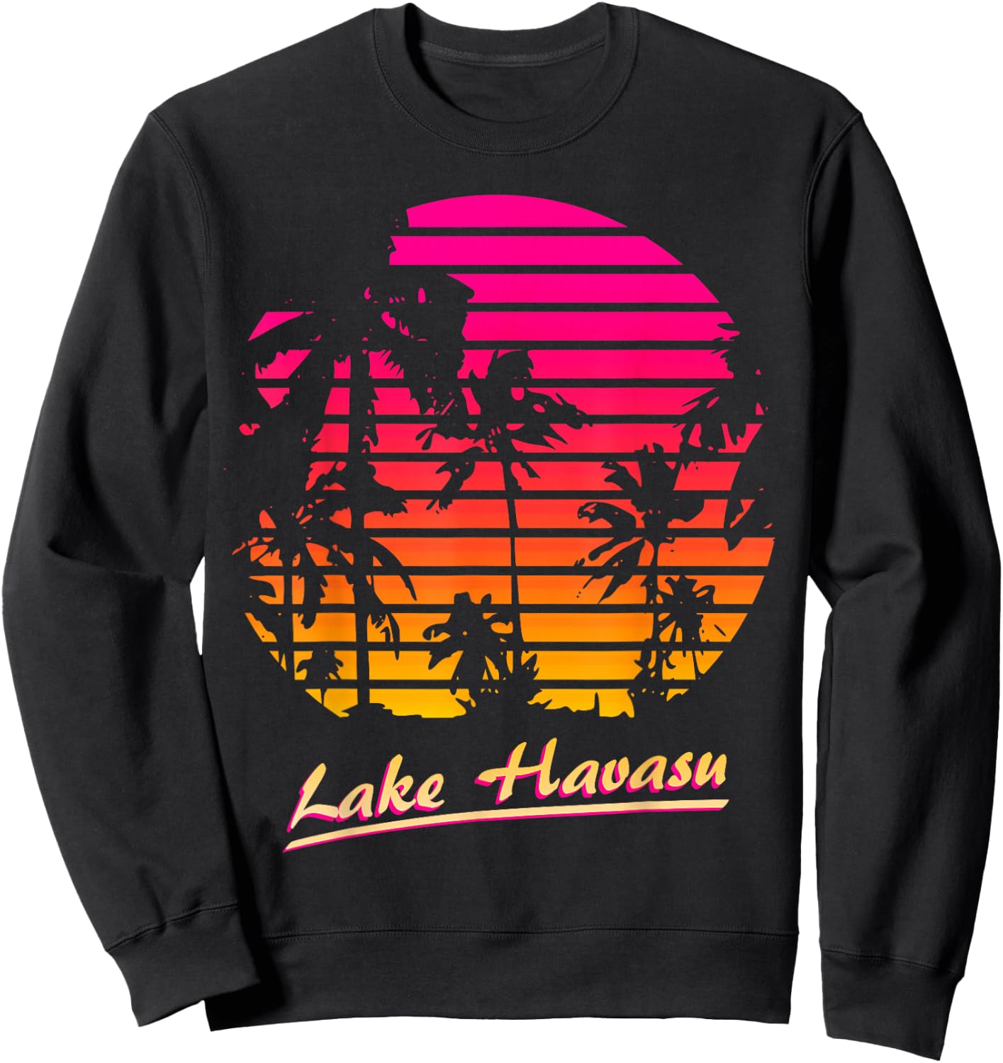 Lake Havasu Cool 80s Palm Trees Summer Sunset Sweatshirt - Sweatshirt | Black