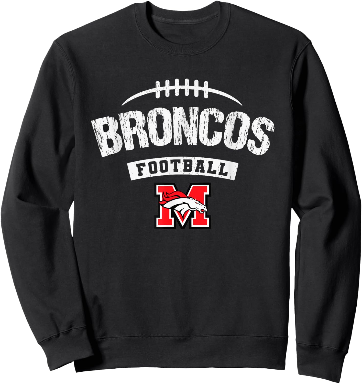 Mustang Broncos Logo Football Distressed HS Sweatshirt - Sweatshirt | Black