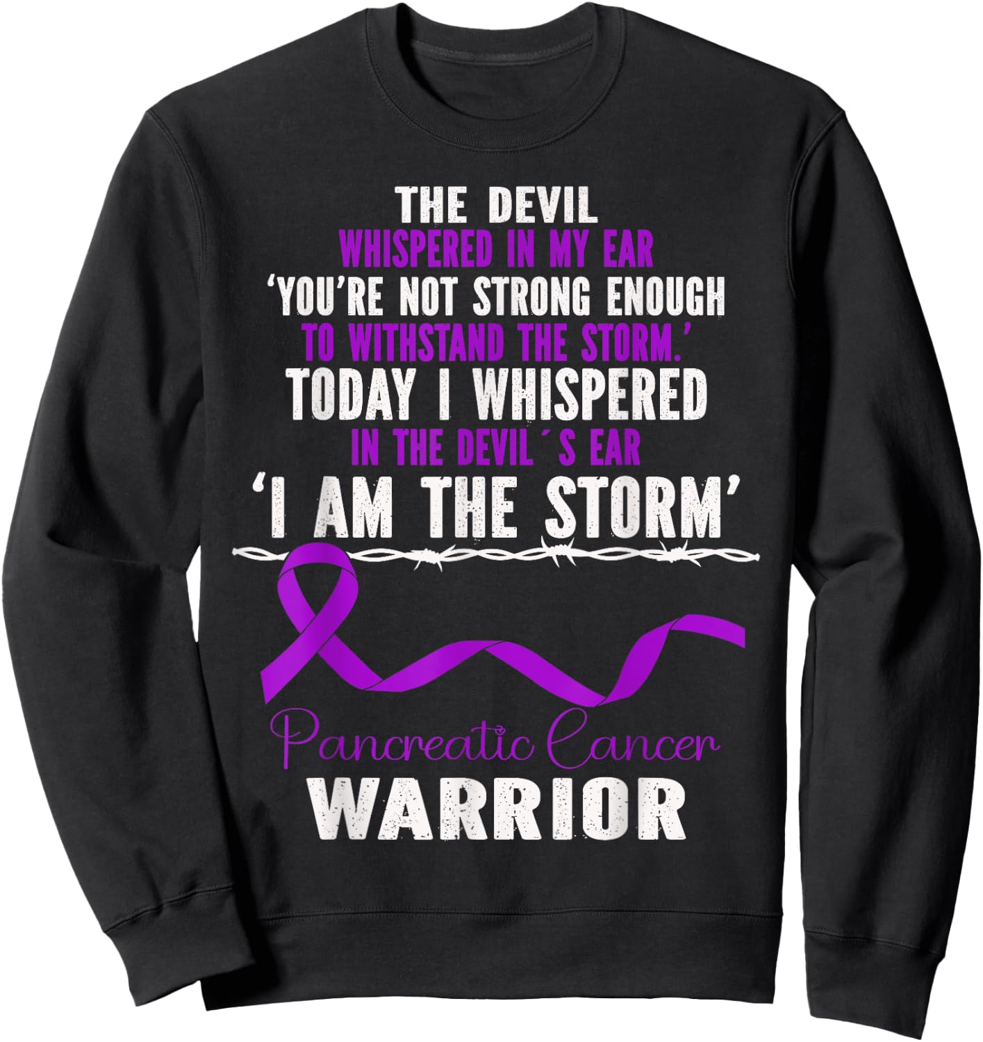 I Am The Storm Pancreatic Cancer Warrior Retro Purple Ribbon Sweatshirt - Sweatshirt | Black