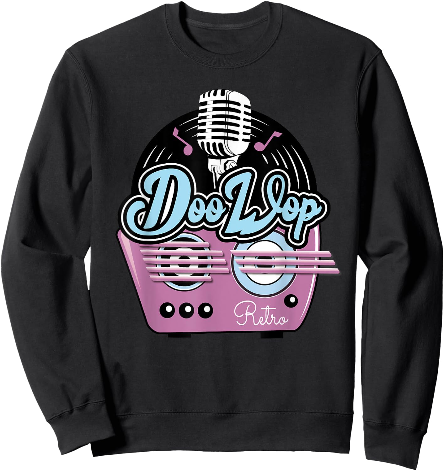 50s Doo Wop Sock Hop Dance Rock N Roll Vintage Microphone Sweatshirt - Sweatshirt | Black