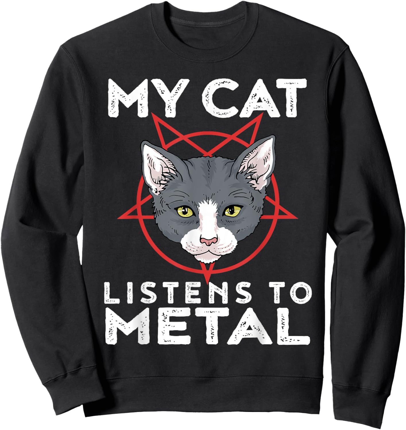 My Cat Listens To Metal Funny Metal Cat Shirt Men Women Kids Sweatshirt - Sweatshirt | Black