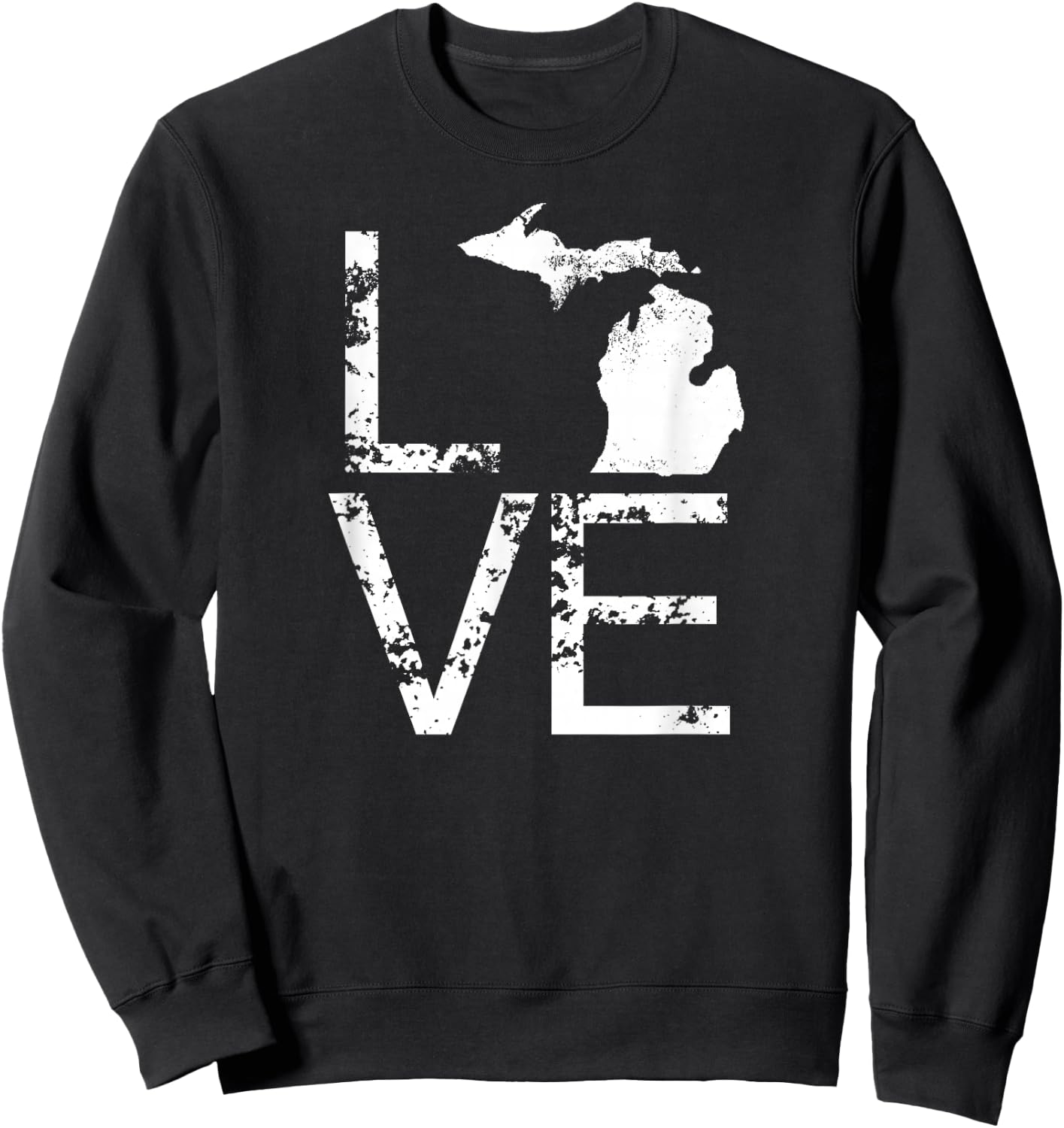 Michigan Love MI State Home Pride Map Distressed Sweatshirt - Sweatshirt | Black