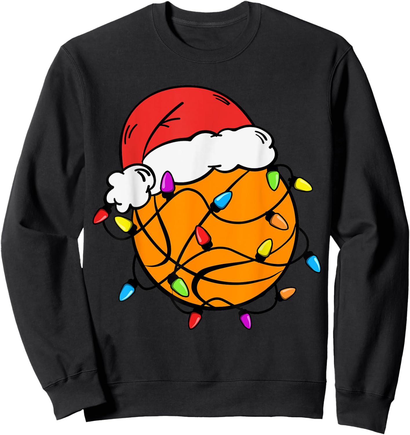 Basketball Santa Claus Hat Christmas Light Xmas Boys Kids Sweatshirt - Sweatshirt | Black