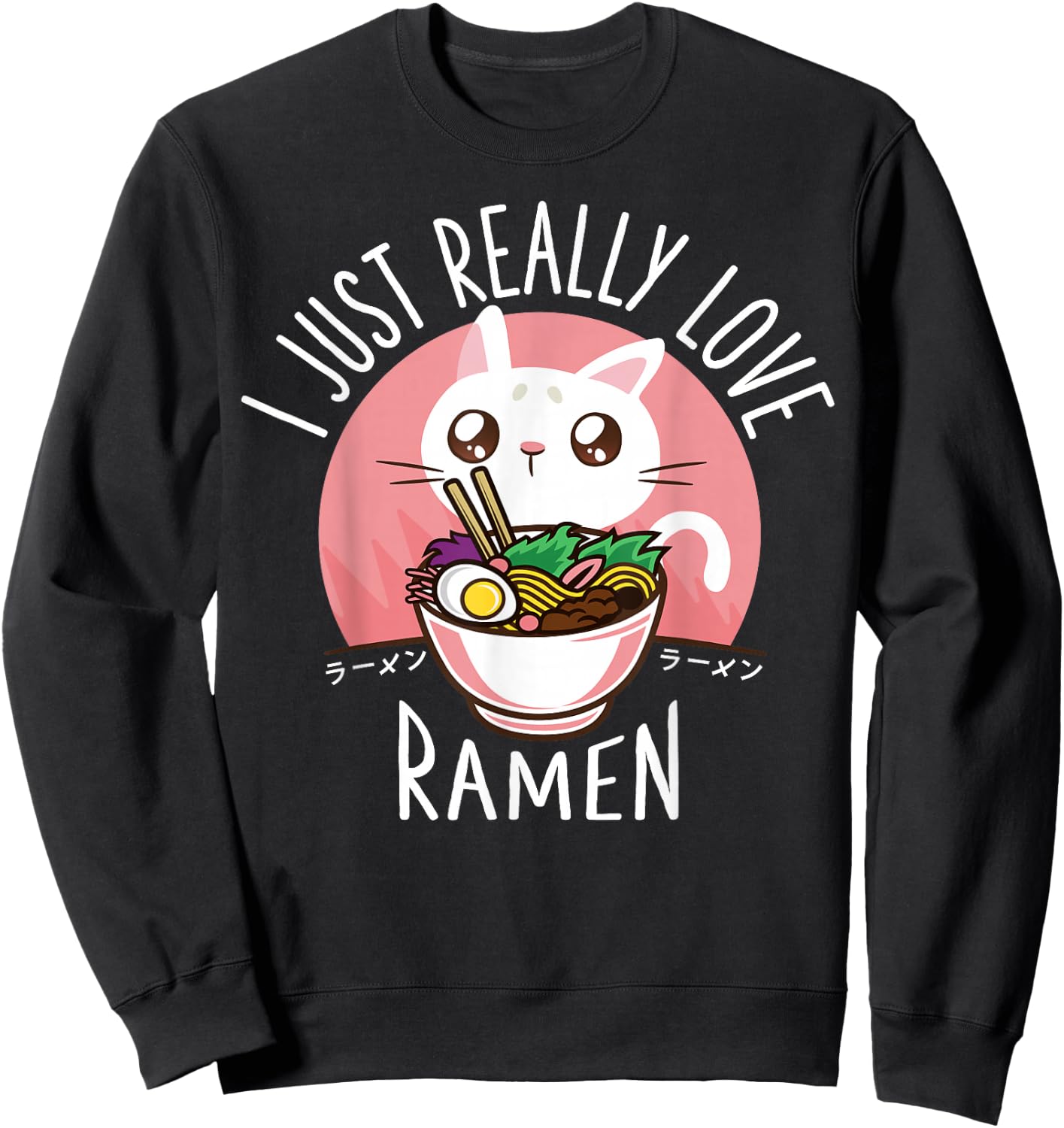 Funny Cat Ramen Anime Merch Kawaii Clothes Graphic Men Sweatshirt - Sweatshirt | Black