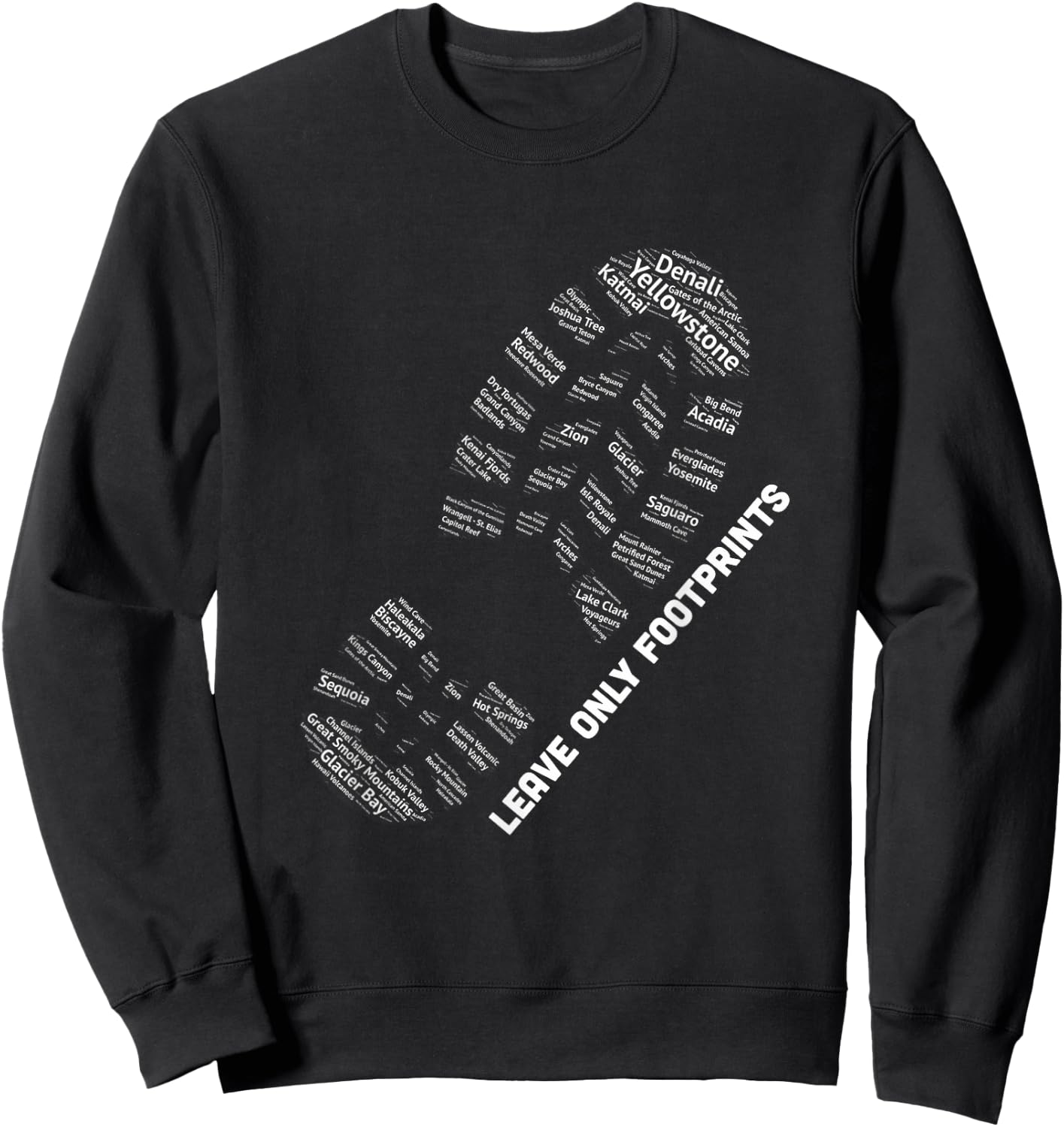 National Parks Boot Print Shirt Listing All National Parks Sweatshirt - Sweatshirt | Black