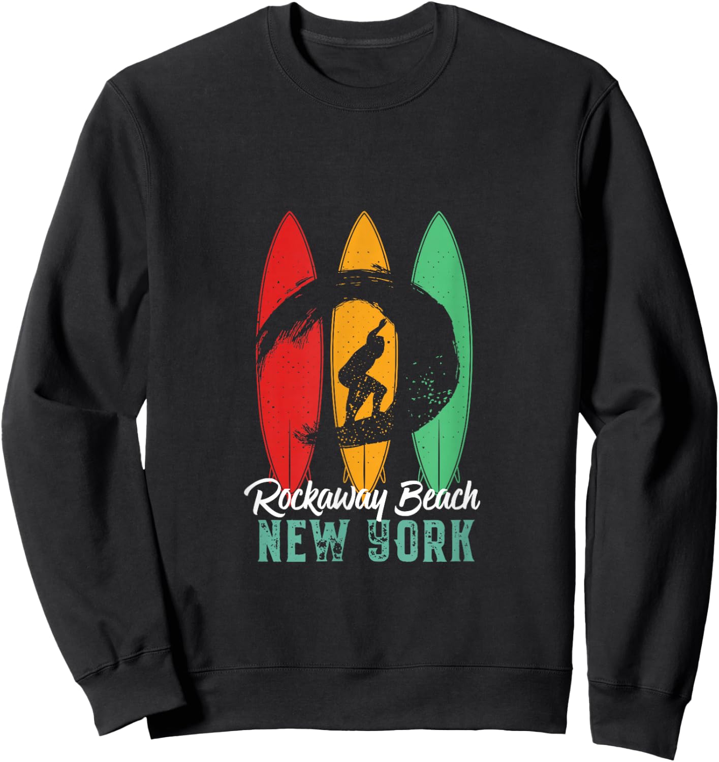 Rockaway Beach New York Vintage Surfing Sports Sweatshirt - Sweatshirt | Black
