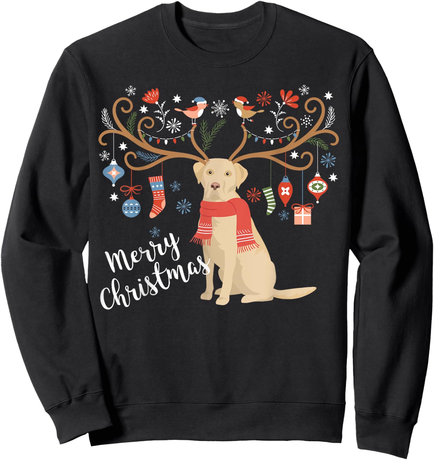 Yellow Labrador Retriever Christmas Dog Women Kids Sweatshirt - Sweatshirt | Black