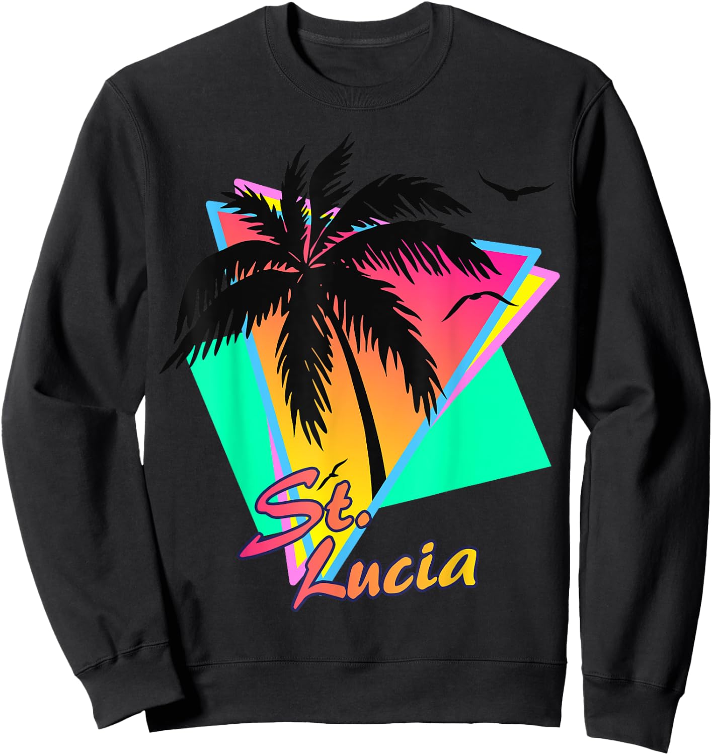 St. Lucia 80s Tropical Summer Beach Palm Tree Sunset Sweatshirt - Sweatshirt | Black