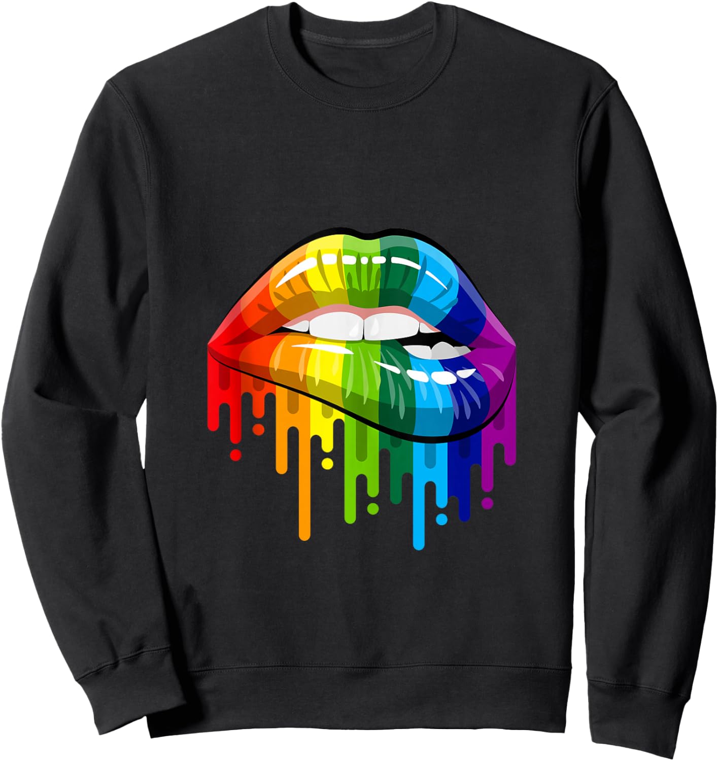 80's Sexy Colorful Graphic Lips, Women Printed Design Lips Sweatshirt - Sweatshirt | Black