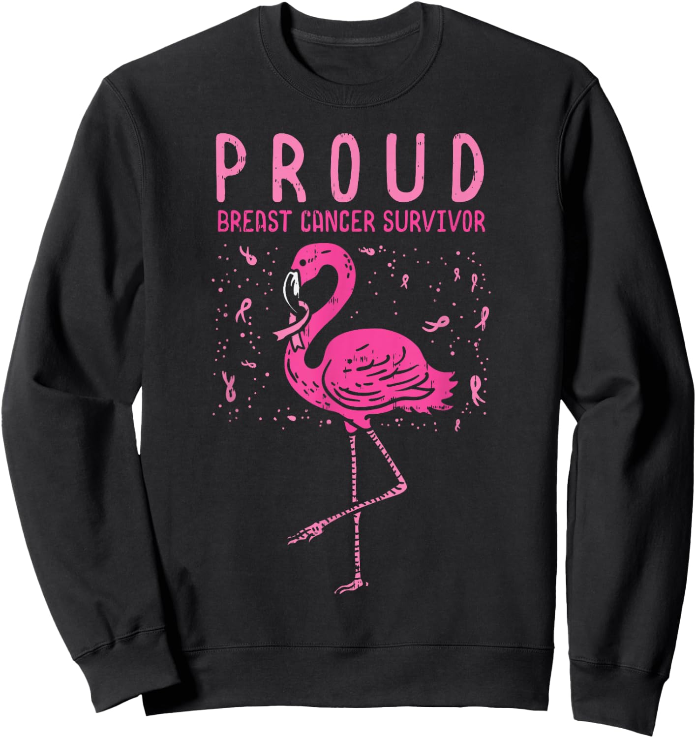 Proud Survivor Flamingo Pink Breast Cancer Awareness Gift Sweatshirt - Sweatshirt | Black