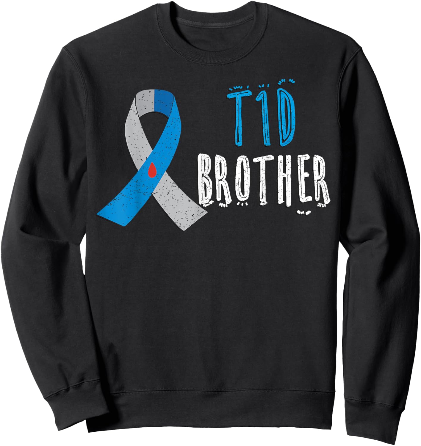T1D brother blue ribbon type 1 diabetes awareness boys gift Sweatshirt - Sweatshirt | Black