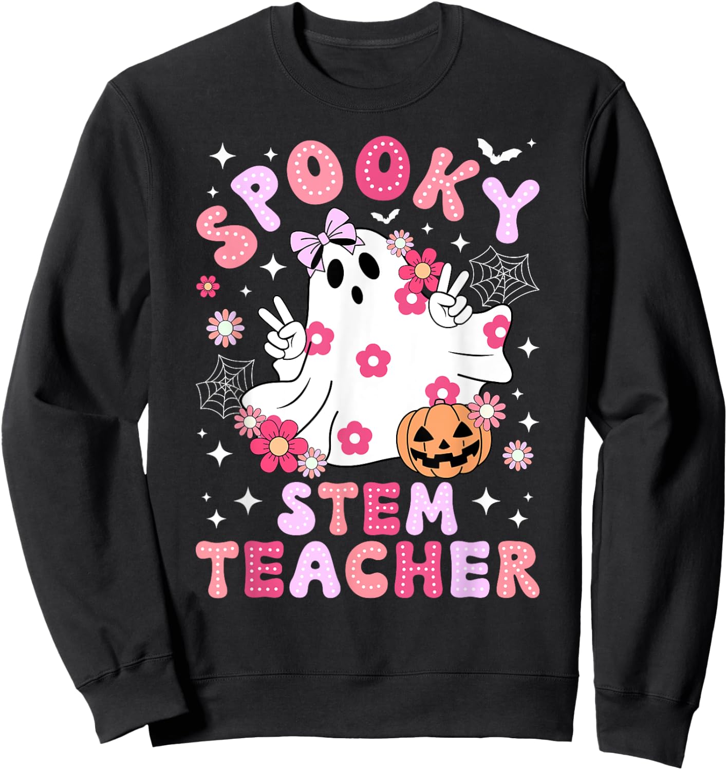 Spooky STEM Teacher Halloween STEM Teacher Groovy Sweatshirt - Sweatshirt | Black