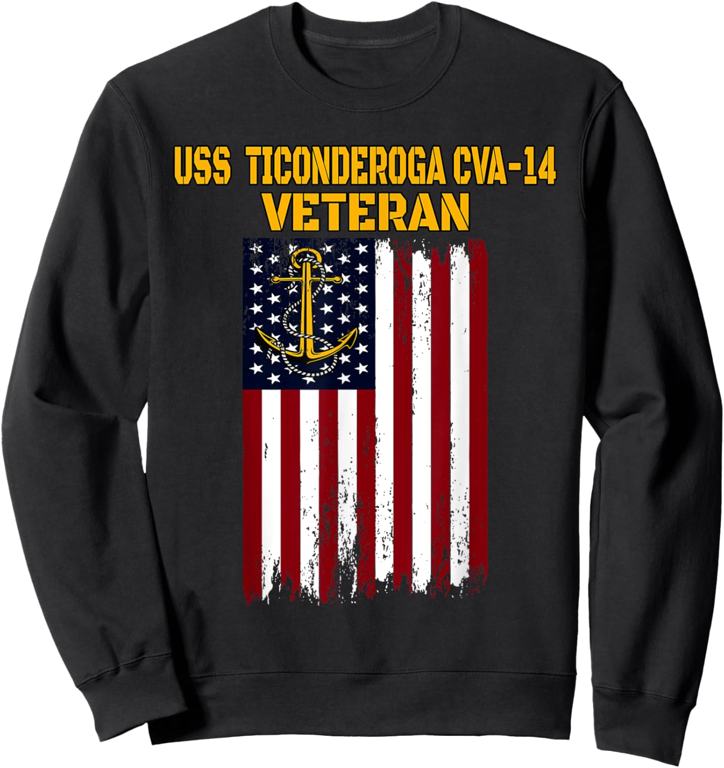 USS Ticonderoga CVA-14 Aircraft Carrier Veterans Day Fathers Sweatshirt - Sweatshirt | Black