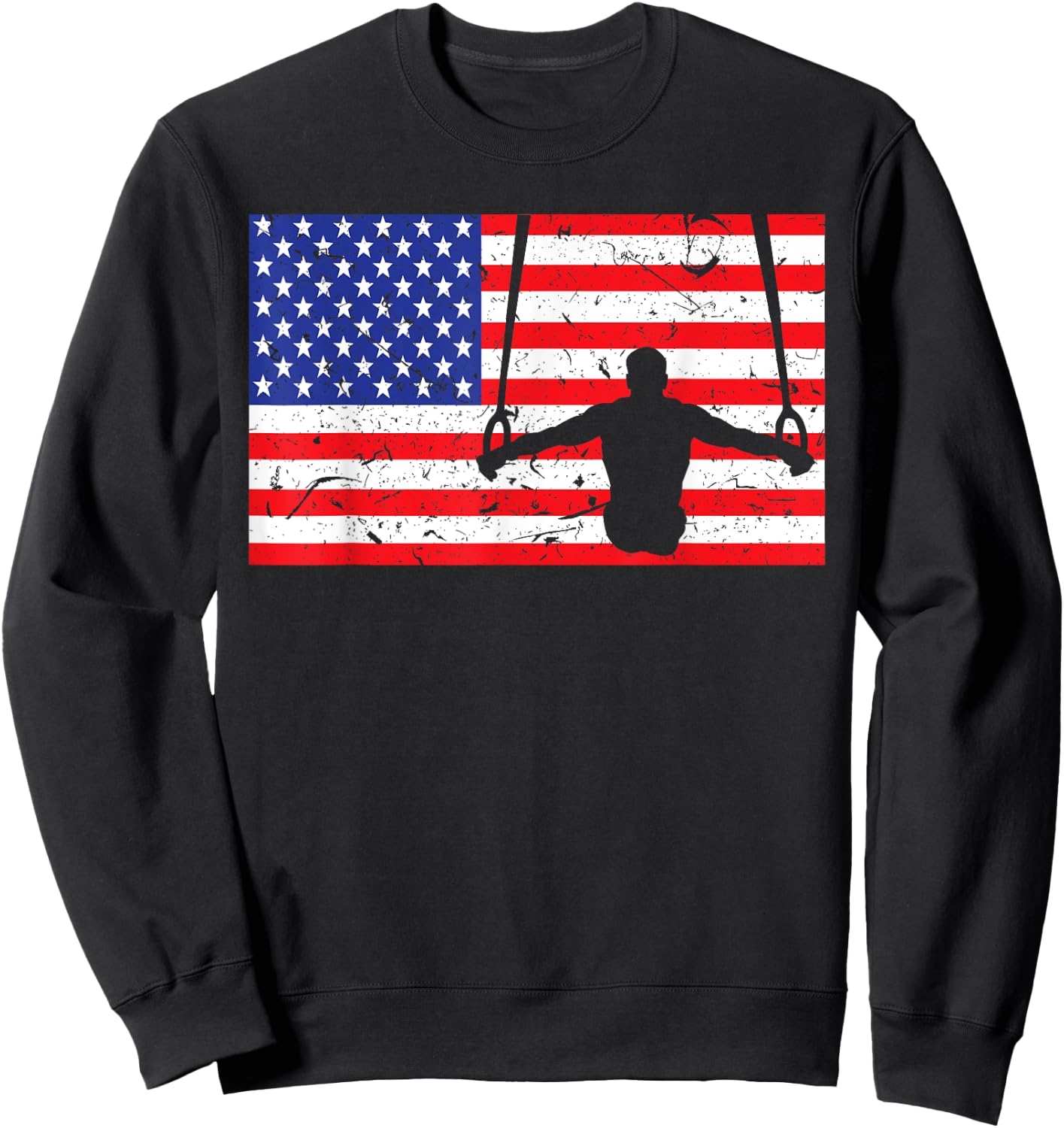 Distressed Gymnastic Rings USA American Flag Vintage Gymnast Kids Men Sweatshirt - Sweatshirt | Black