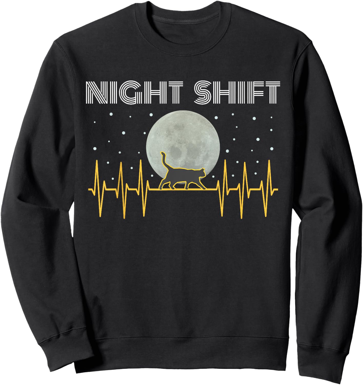 Funny Nurses Gifts Night Shift Nurse Cool Full Moon EKG Cat Women Kids Sweatshirt - Sweatshirt | Black
