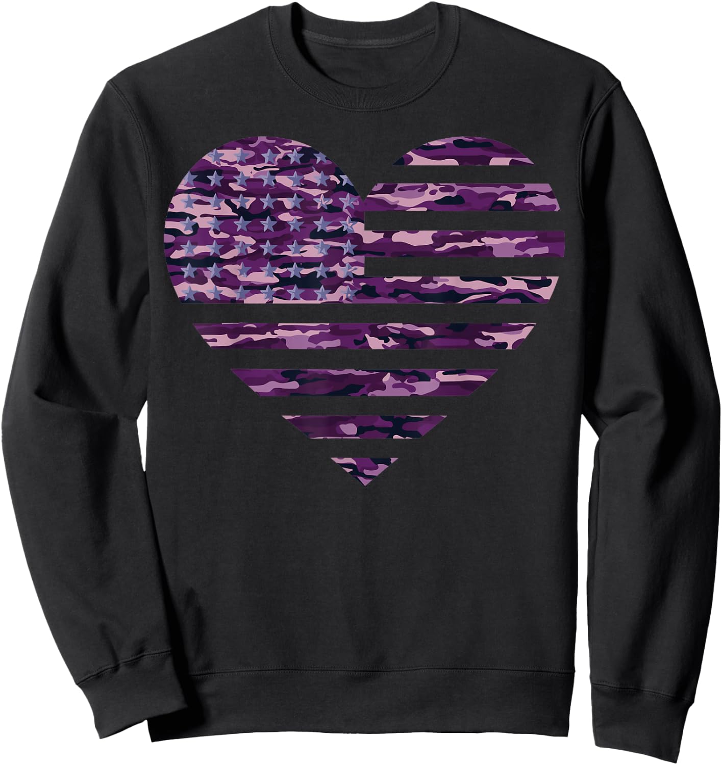 Camo American Flag Heart Camouflage Tactical Purple Military Sweatshirt - Sweatshirt | Black