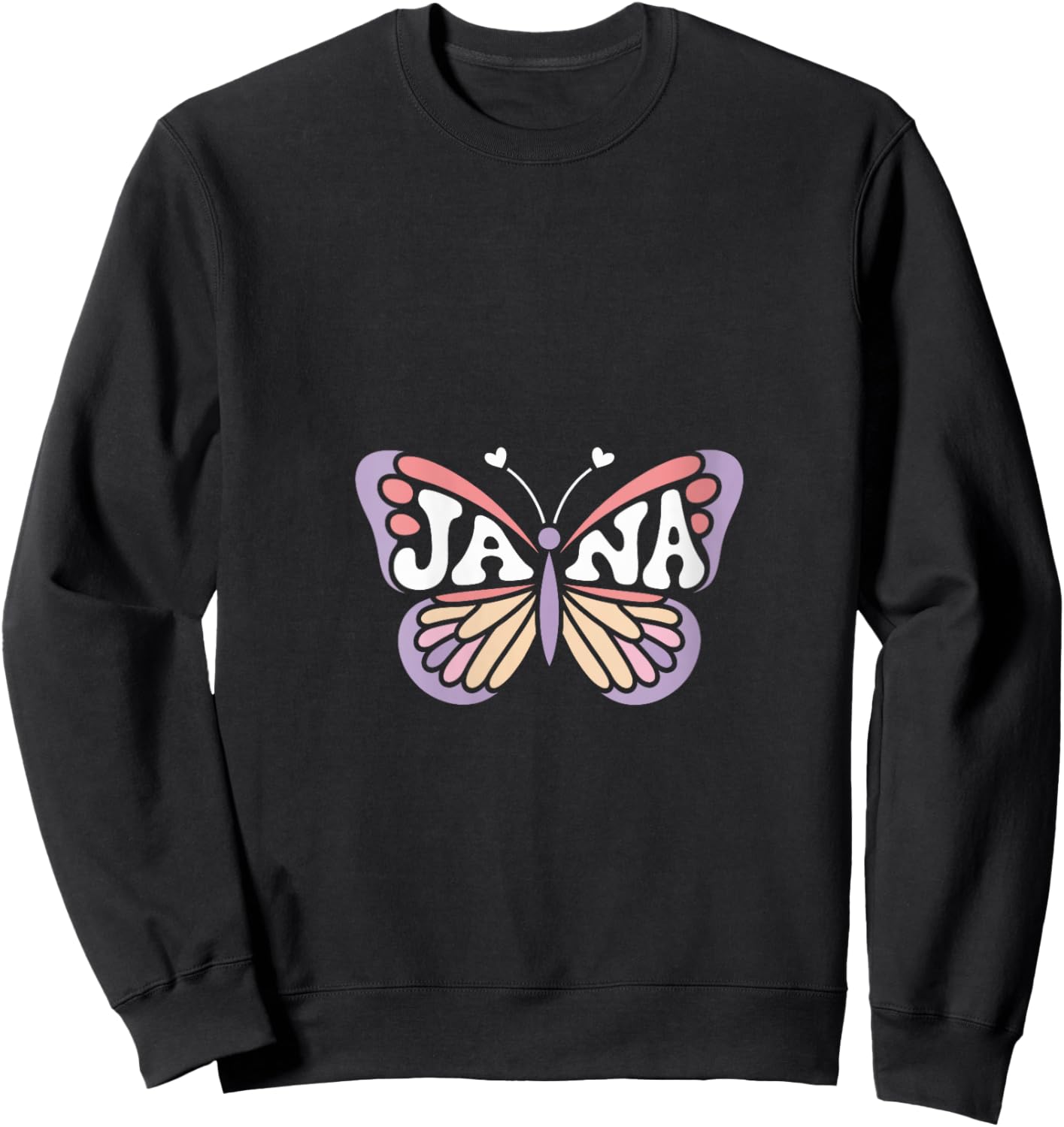 Jana Butterfly - Personalized Cute Name Word Art V-Neck Sweatshirt - Sweatshirt | Black