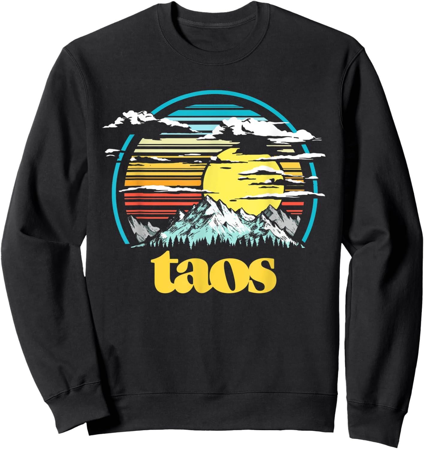 Retro Taos New Mexico Vintage 80s Style Mountains & Sun Sweatshirt - Sweatshirt | Black