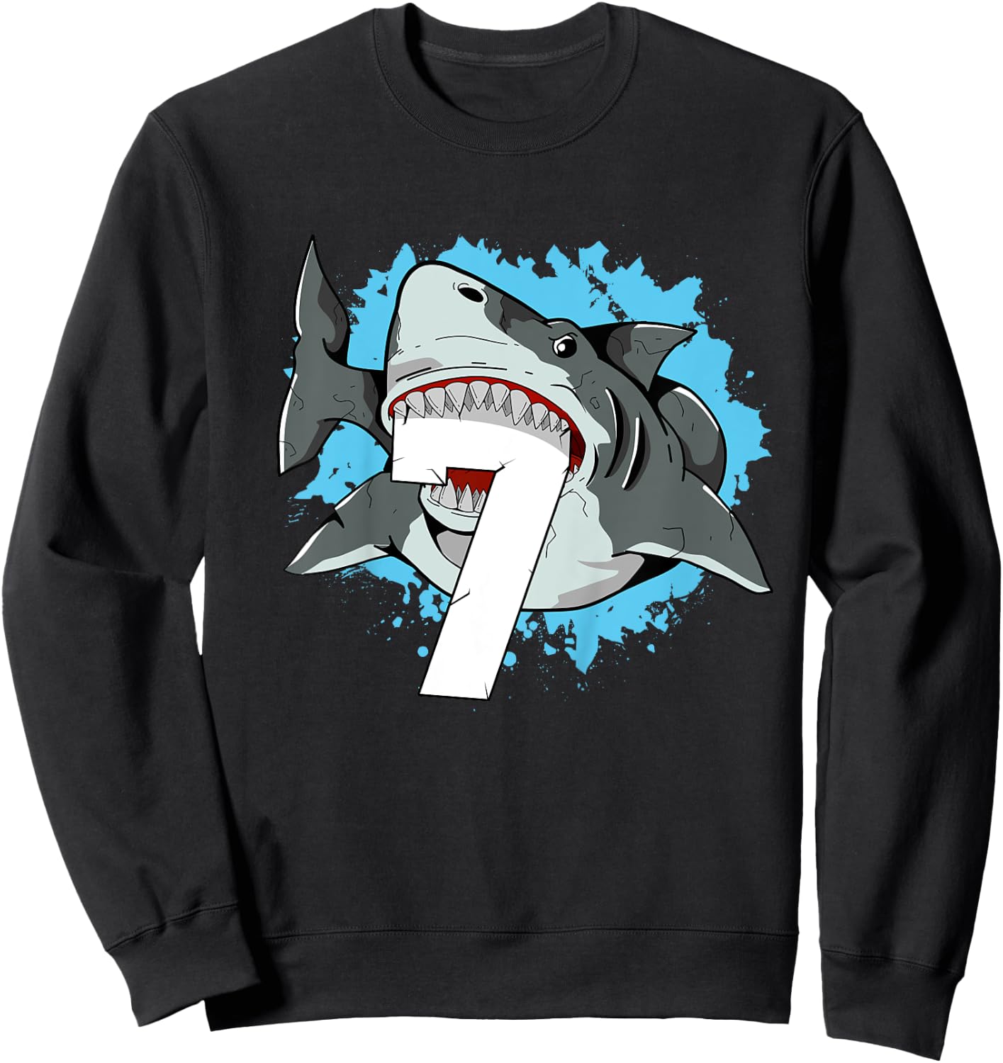 Shark 7th Birthday Boy 7 Seven Shark Theme Party Sweatshirt - Sweatshirt | Black