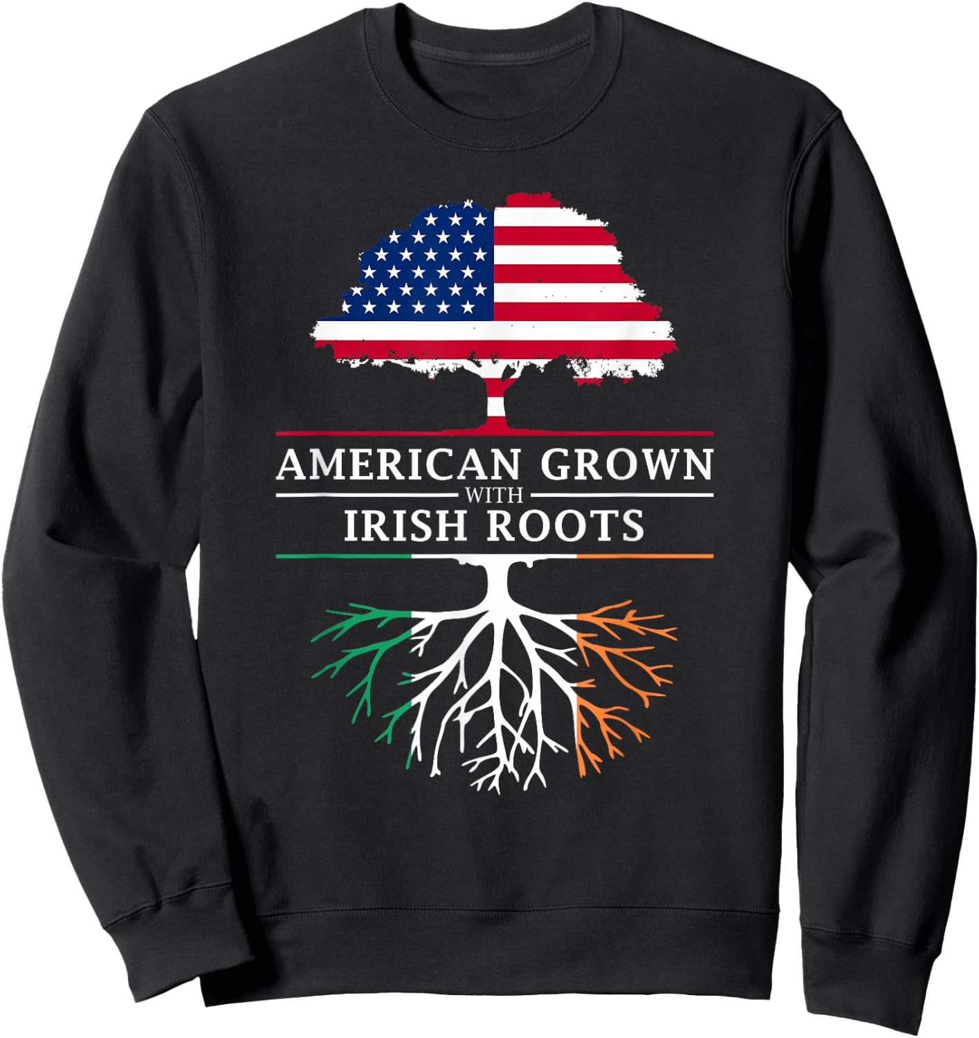Family Heritage Gifts -Adults Black Short Sleeve Classic Modern Lace Embellishment - American Grown with Irish Roots - Ireland Sweatshirt - Sweatshirt | Black