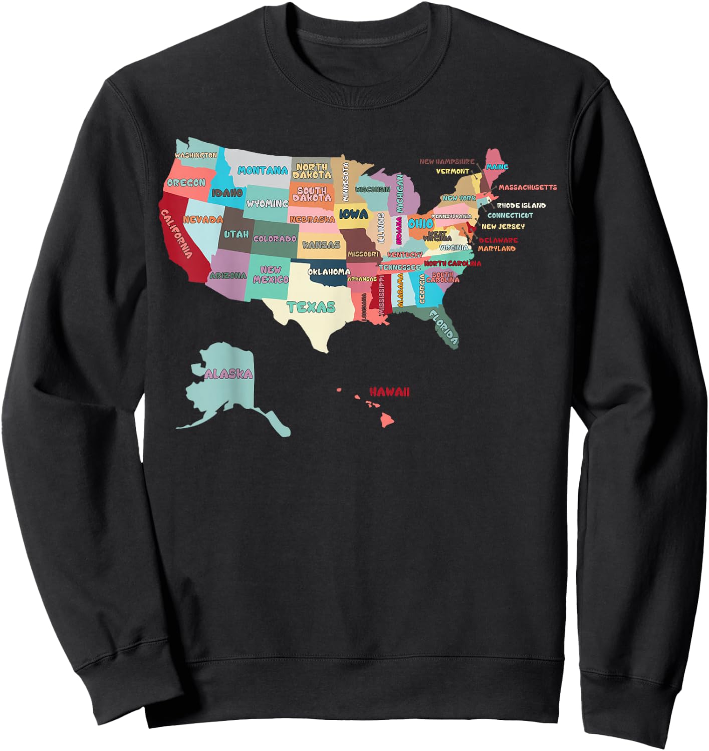 USA Map with States Names, United States US Sweatshirt - Sweatshirt | Black