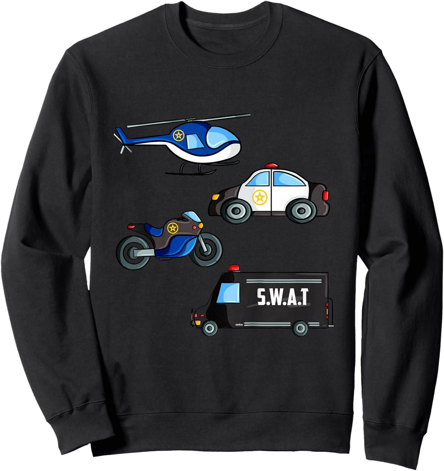 Kids Police Car Boys Different Police Cars and Vehicles Sweatshirt - Sweatshirt | Black