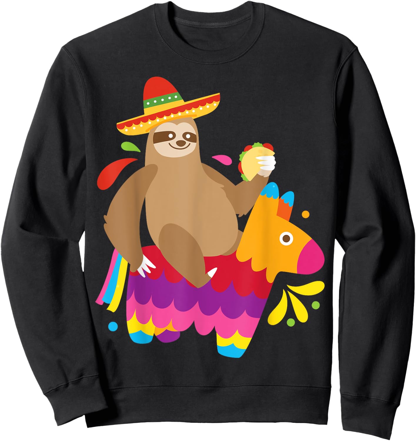 Sloth Taco Pinata Shirt Cute Mexican Fiesta Party Animal Sweatshirt - Sweatshirt | Black
