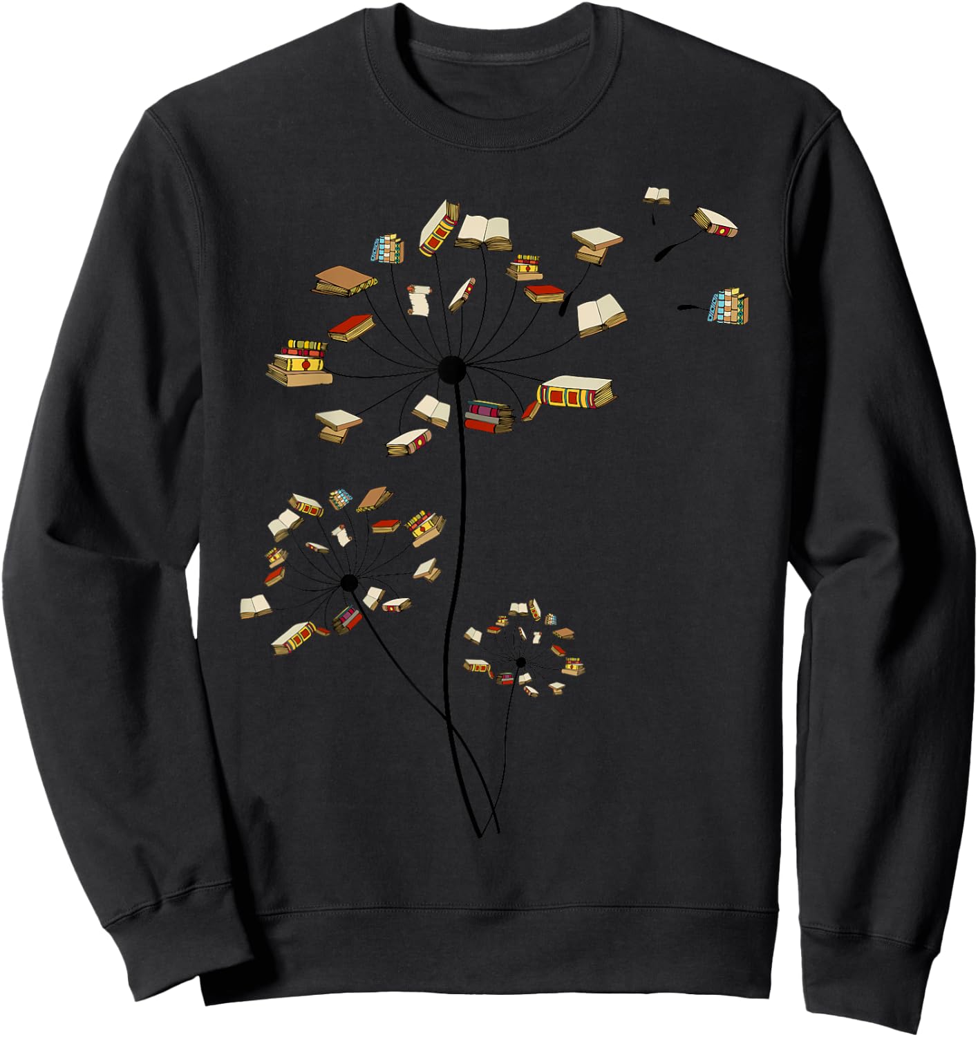 Cute Dandelion Books Flower Fly Reading Fan Club Gift Sweatshirt - Sweatshirt | Black