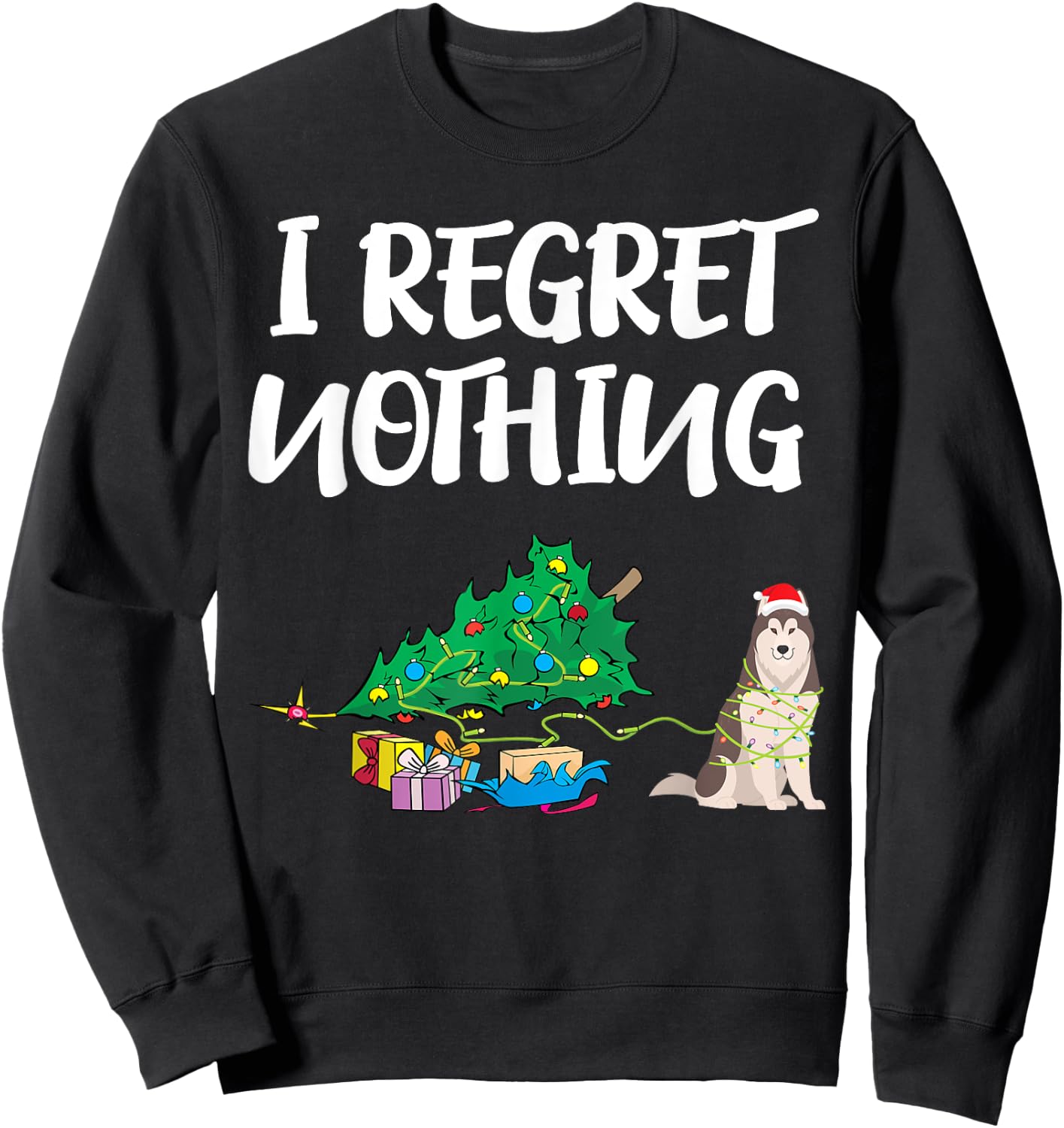 Funny Husky Dog Christmas Shirt | Puppy Pet Husky Women Kids Sweatshirt - Sweatshirt | Black