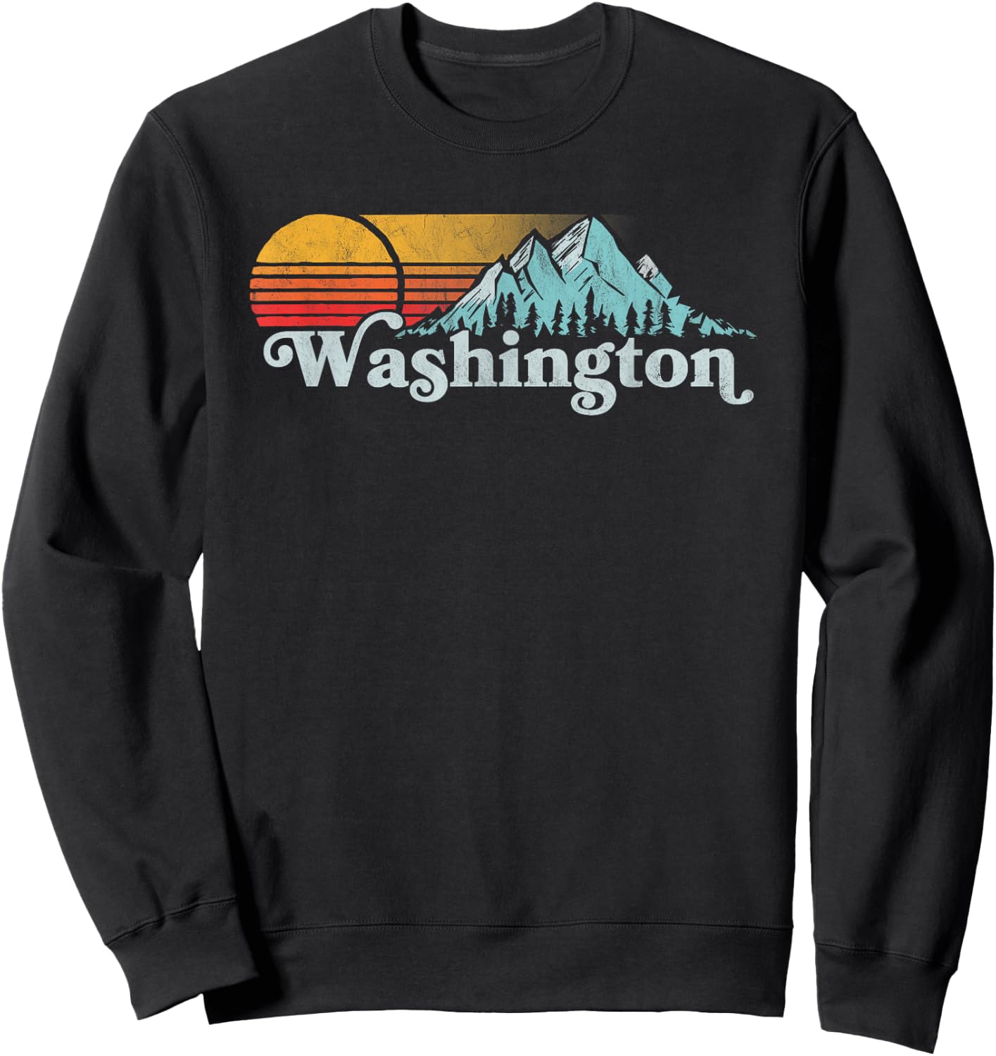 Vintage Washington State Retro Distressed Mountains Graphic Sweatshirt - Sweatshirt | Black