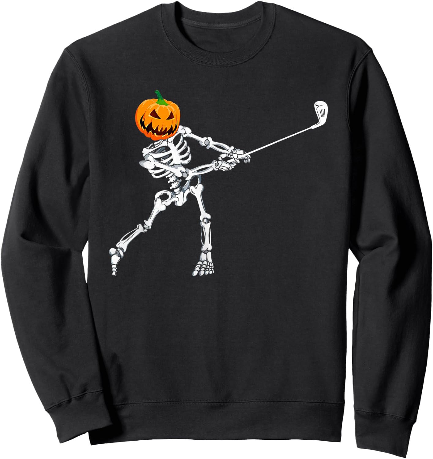 Skeleton Golf Halloween Pumpkin Golfing Golfer Sweatshirt - Sweatshirt | Black