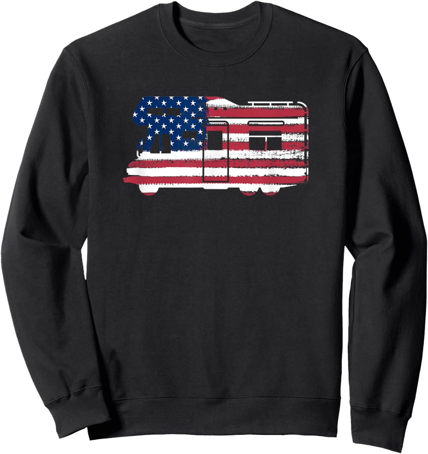Rv Camper Driver Motorhome T Shirt Gift with USA Flag Sweatshirt - Sweatshirt | Black