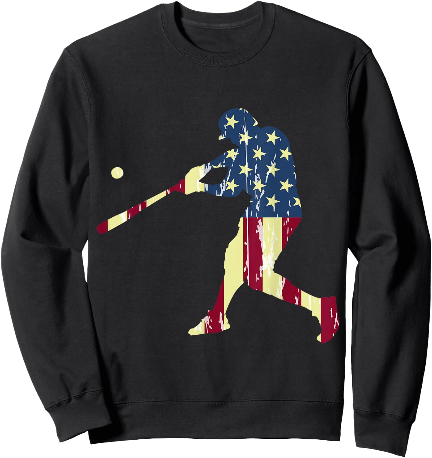 Patriotic American Flag Baseball Shirt, Baseball Men Sweatshirt - Sweatshirt | Black