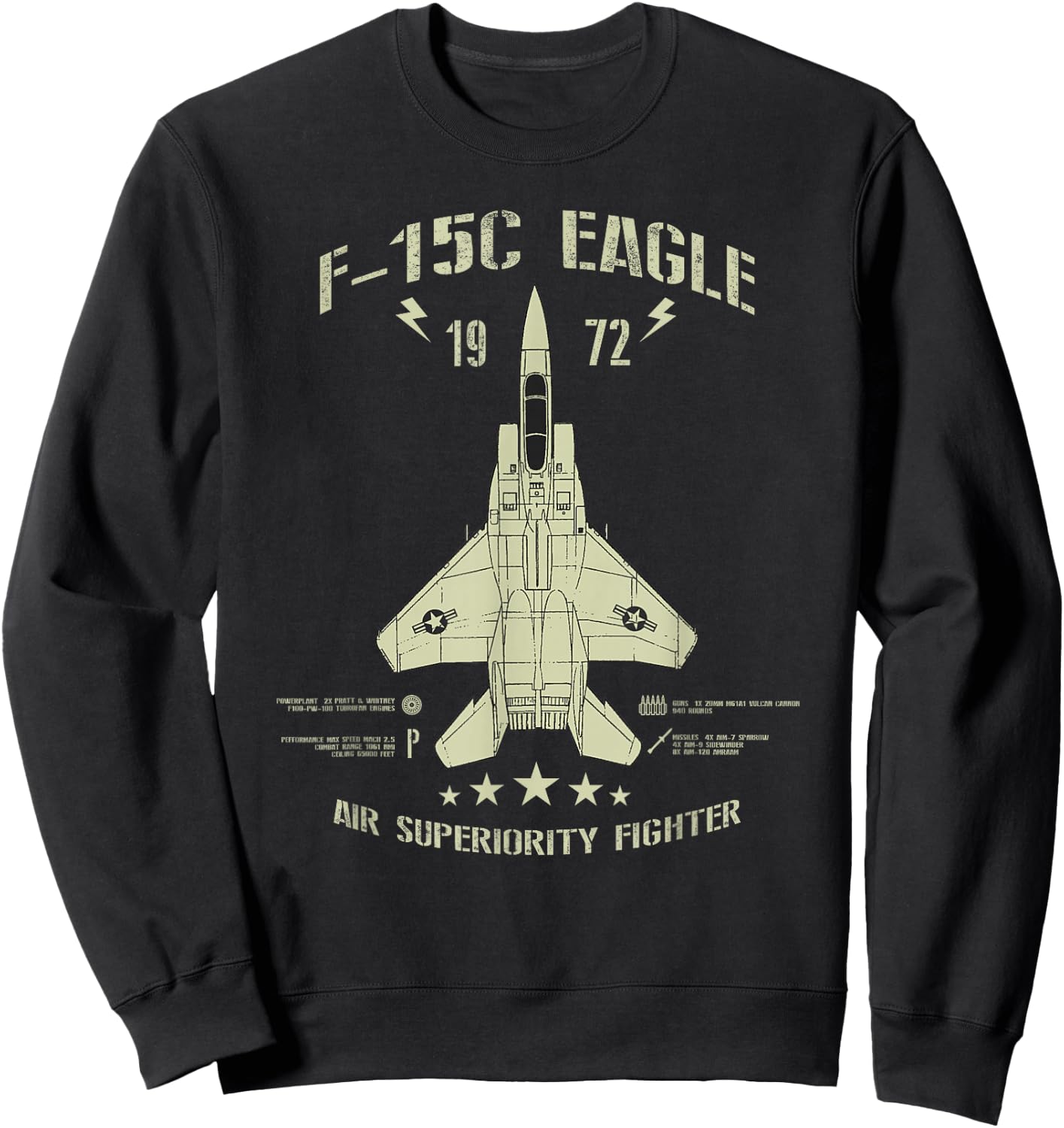 F-15 Eagle Jet Fighter Technical Drawing Sweatshirt - Sweatshirt | Black