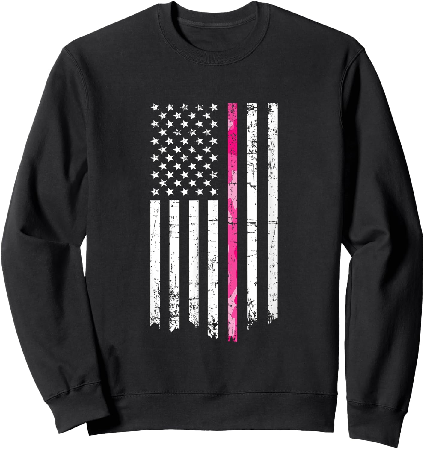 Pink Camouflage Stripe Breast Cancer American Flag Men Sweatshirt - Sweatshirt | Black